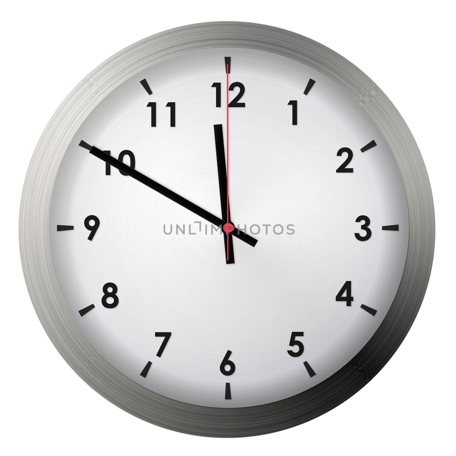 Analog metal wall clock isolated on white background.