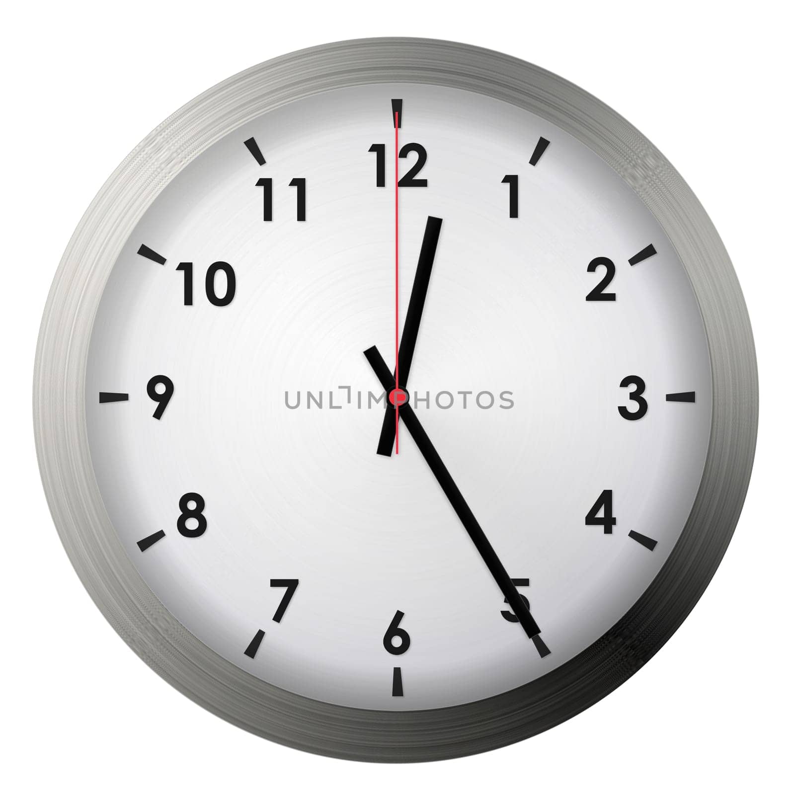 Analog metal wall clock isolated on white background.