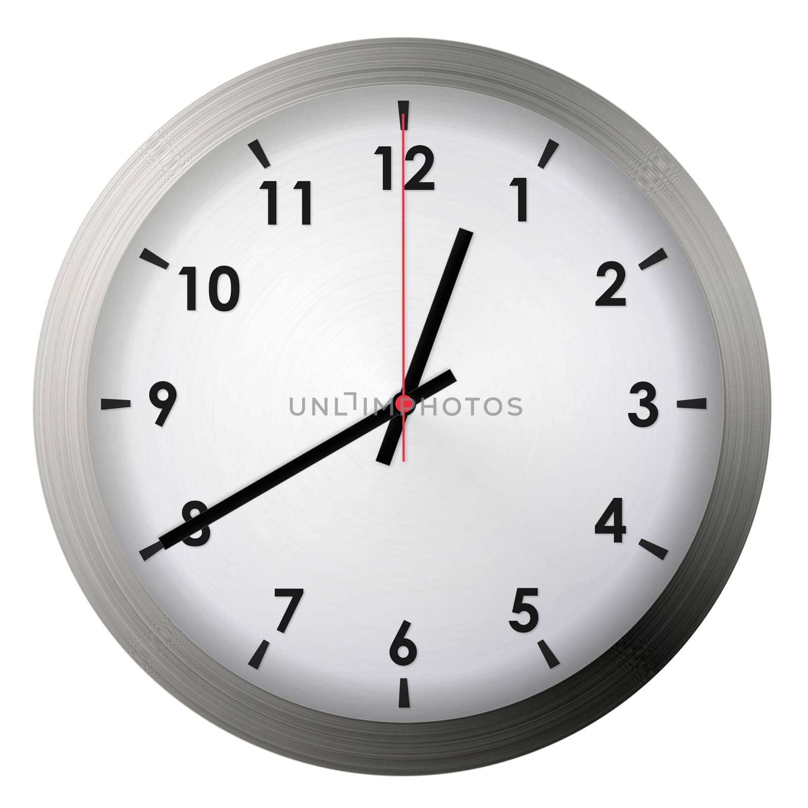 Analog metal wall clock isolated on white background.