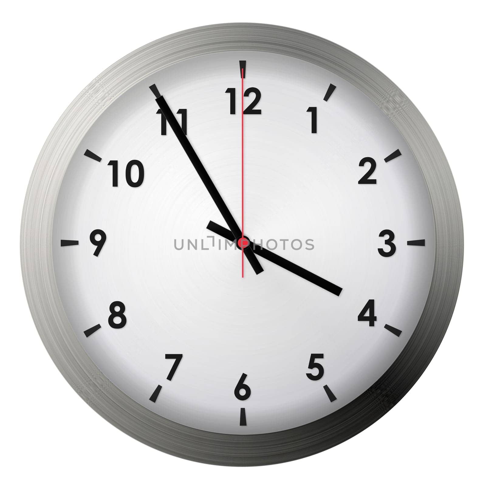 Analog metal wall clock isolated on white background.