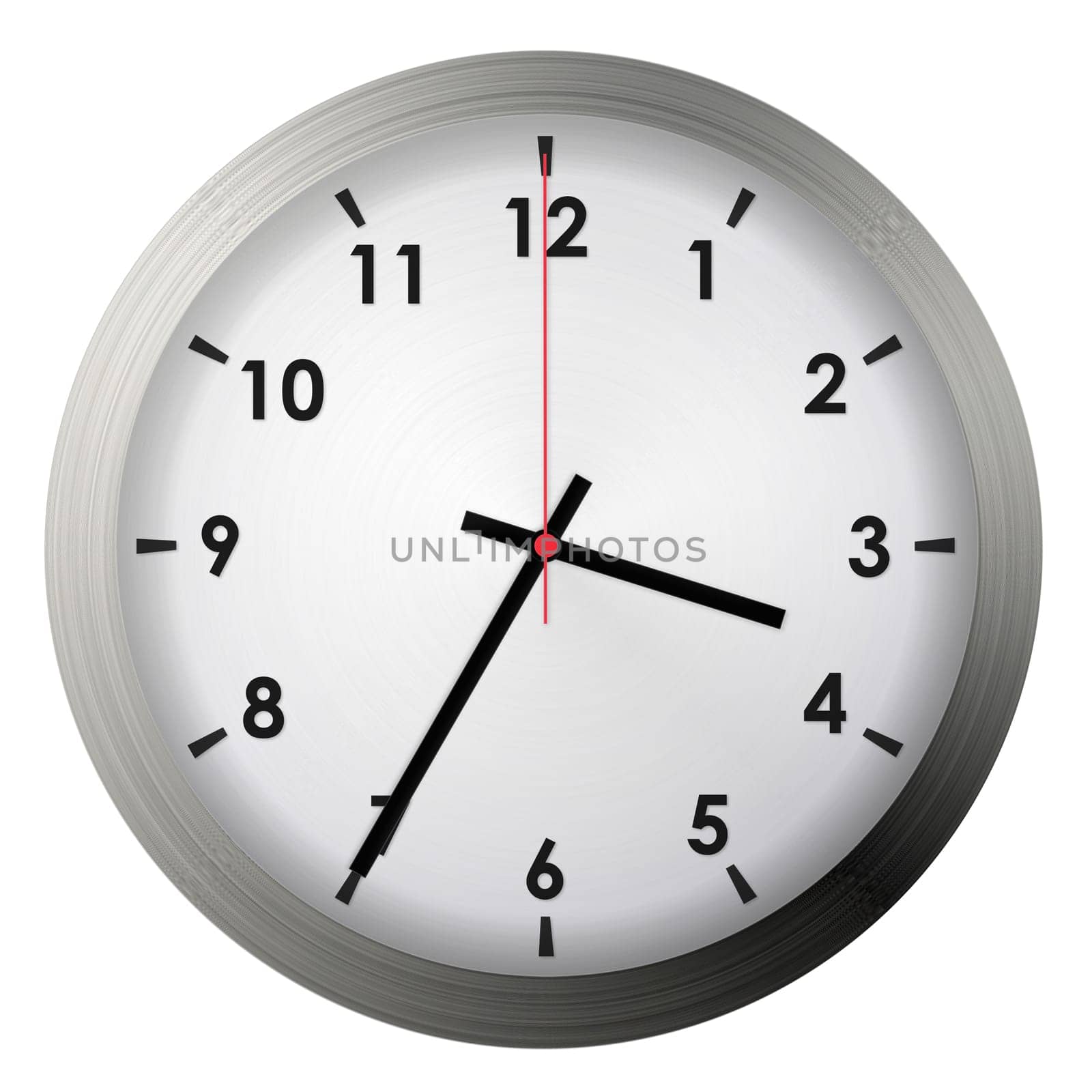 Analog metal wall clock isolated on white background.