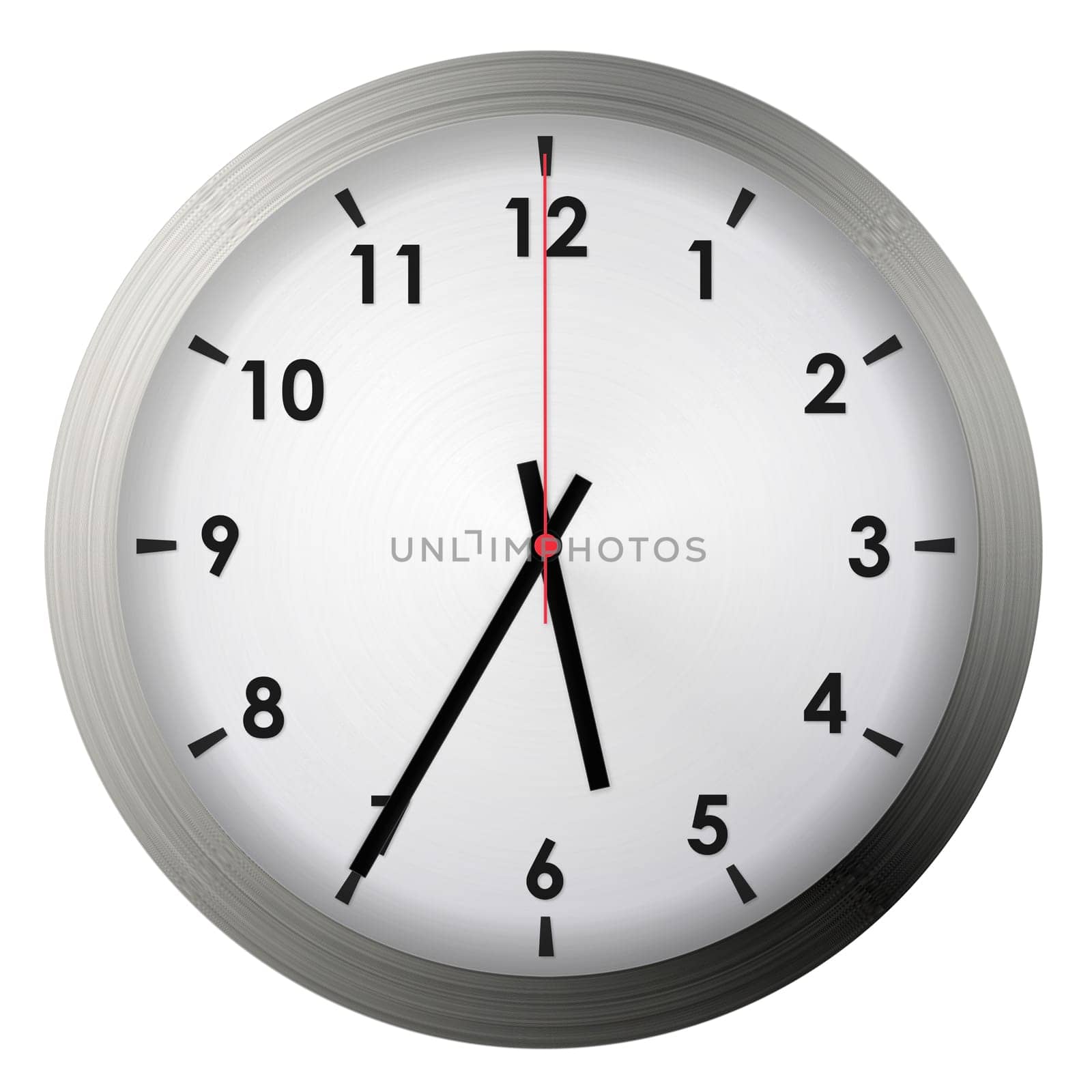 Analog metal wall clock isolated on white background.