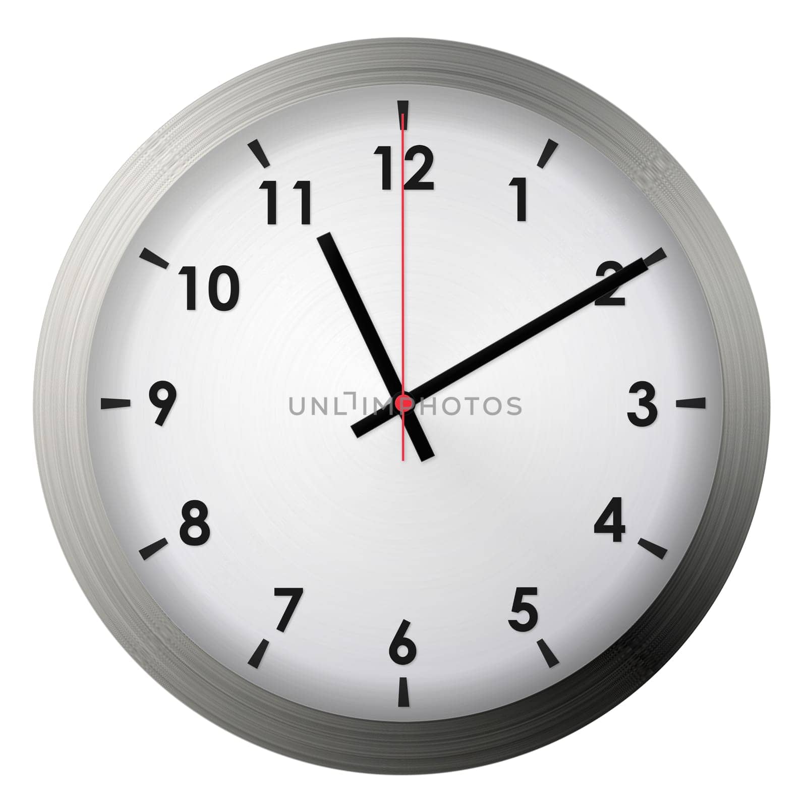 Analog metal wall clock isolated on white background.
