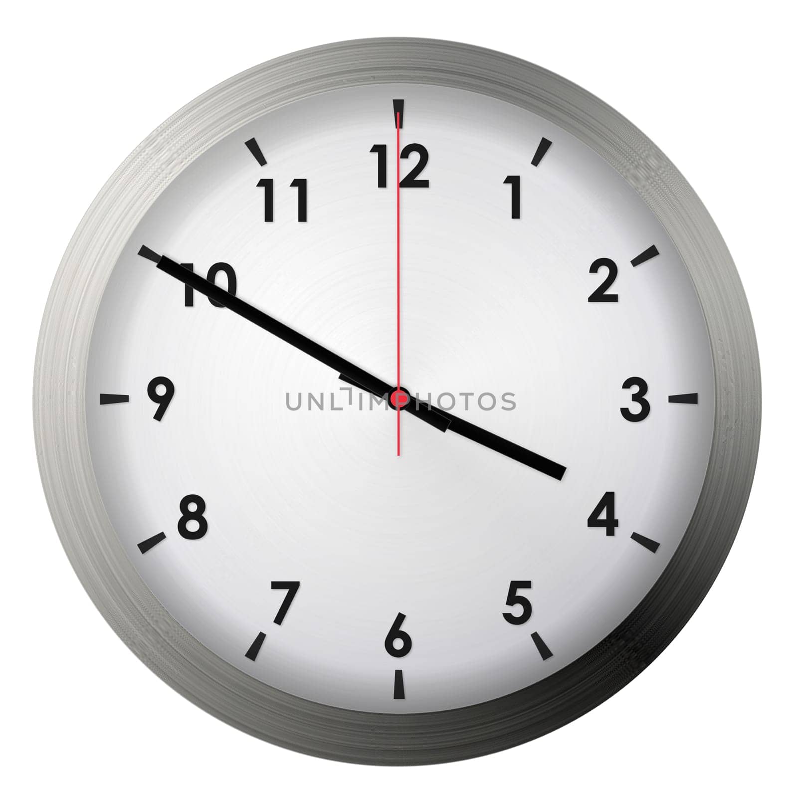Analog metal wall clock isolated on white background.