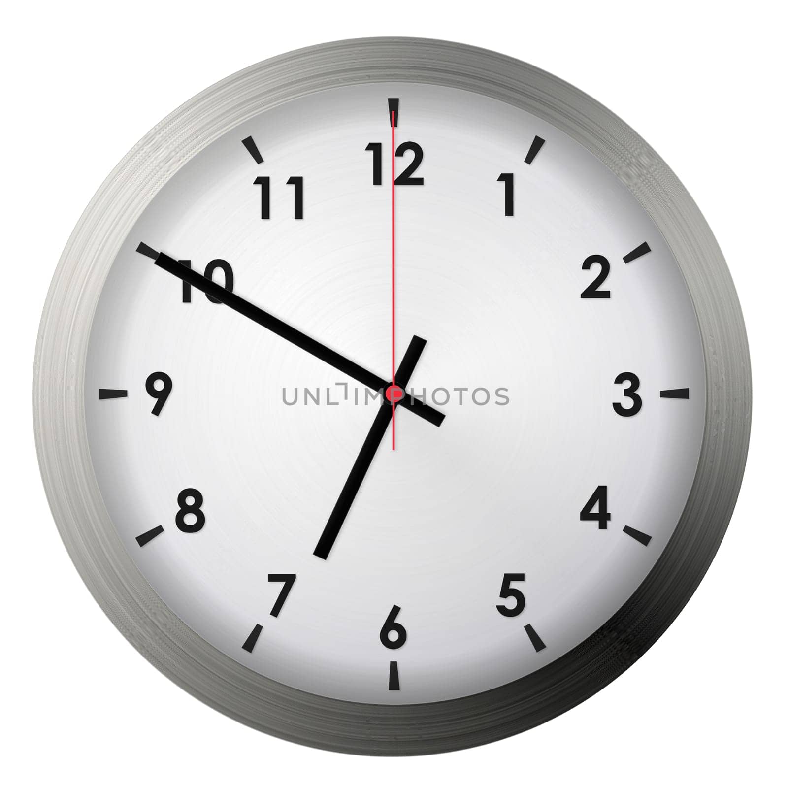 Analog metal wall clock isolated on white background.