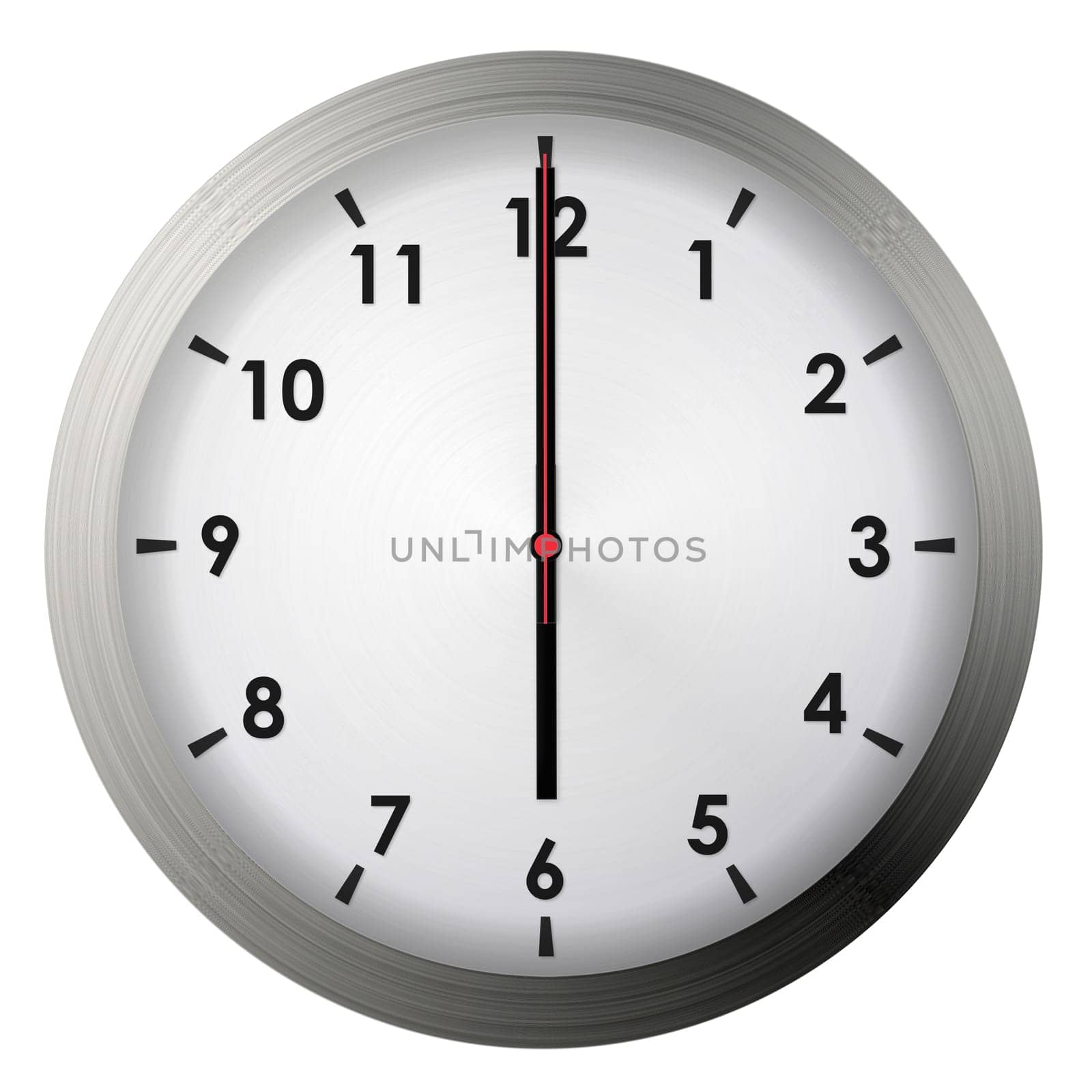 Analog metal wall clock isolated on white background.
