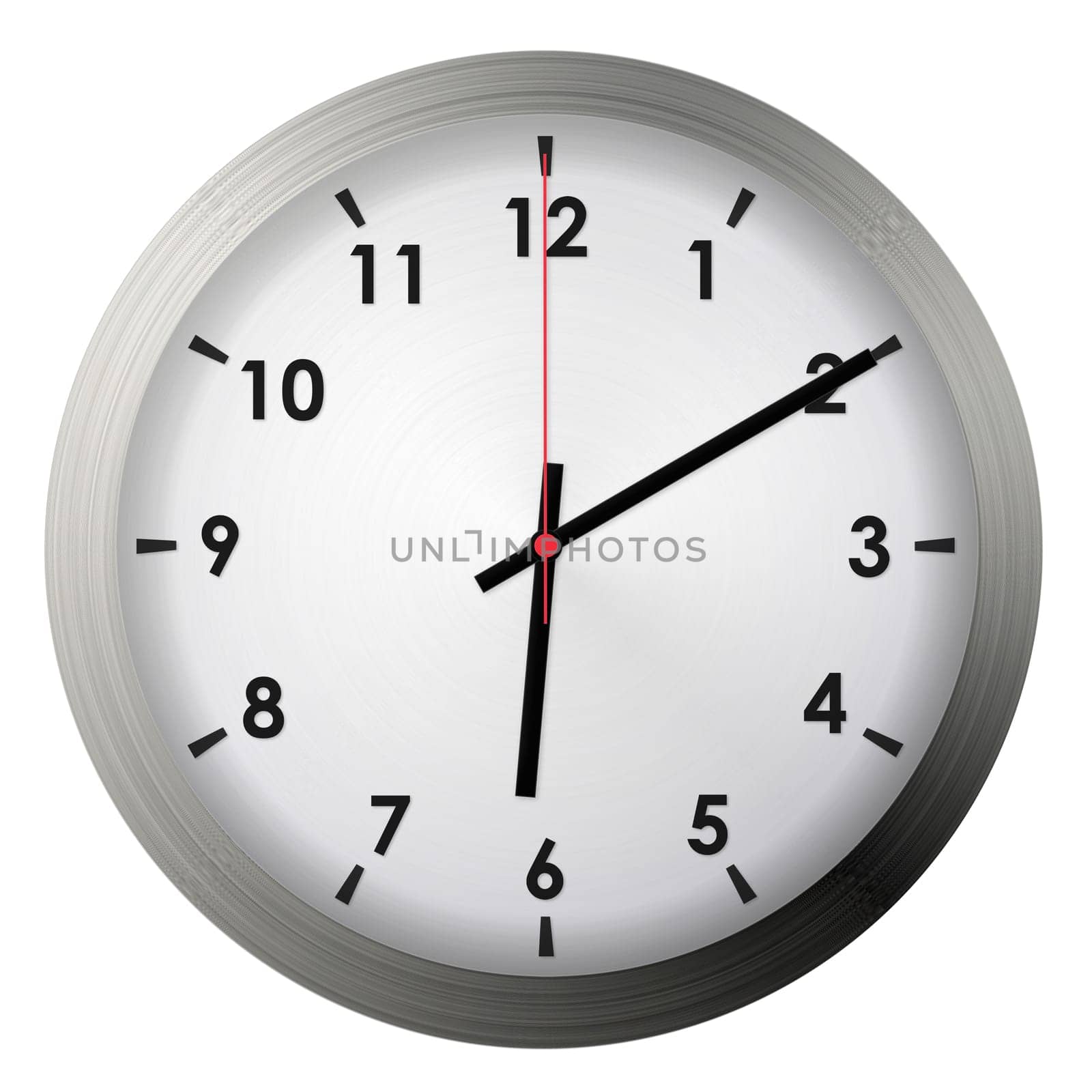 Analog metal wall clock isolated on white background.
