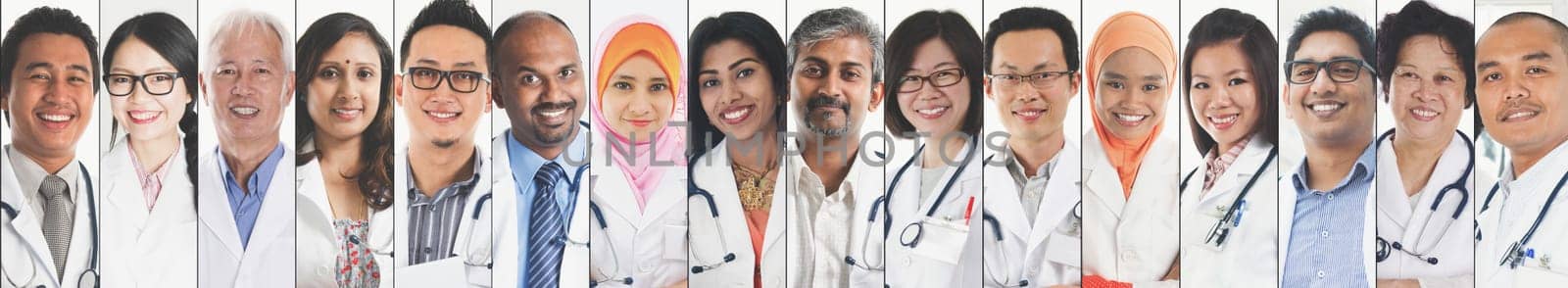 Different faces of medical people, doctor and nurse.
