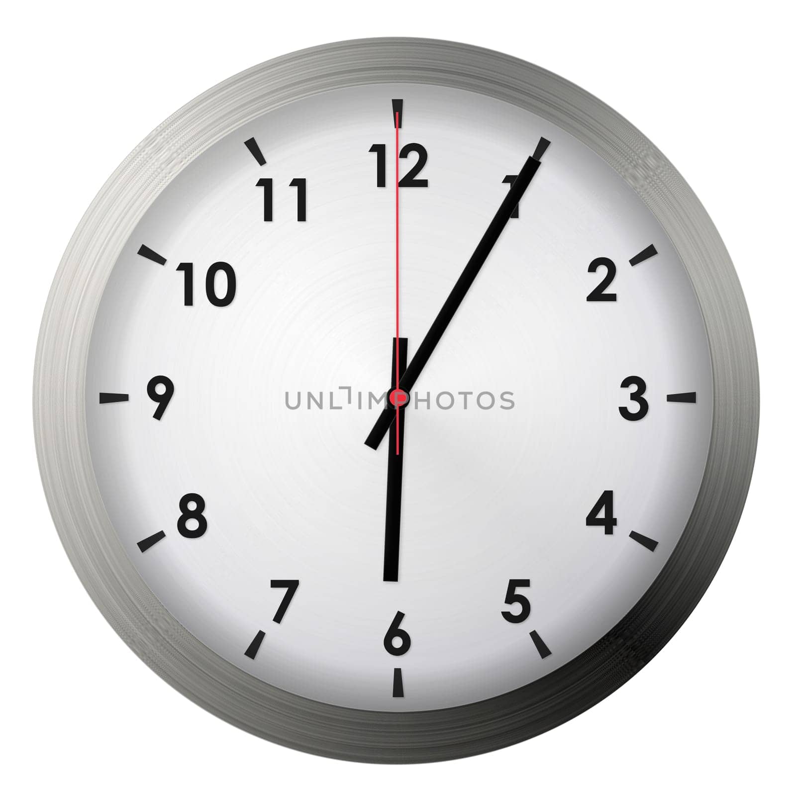 Analog metal wall clock isolated on white background.