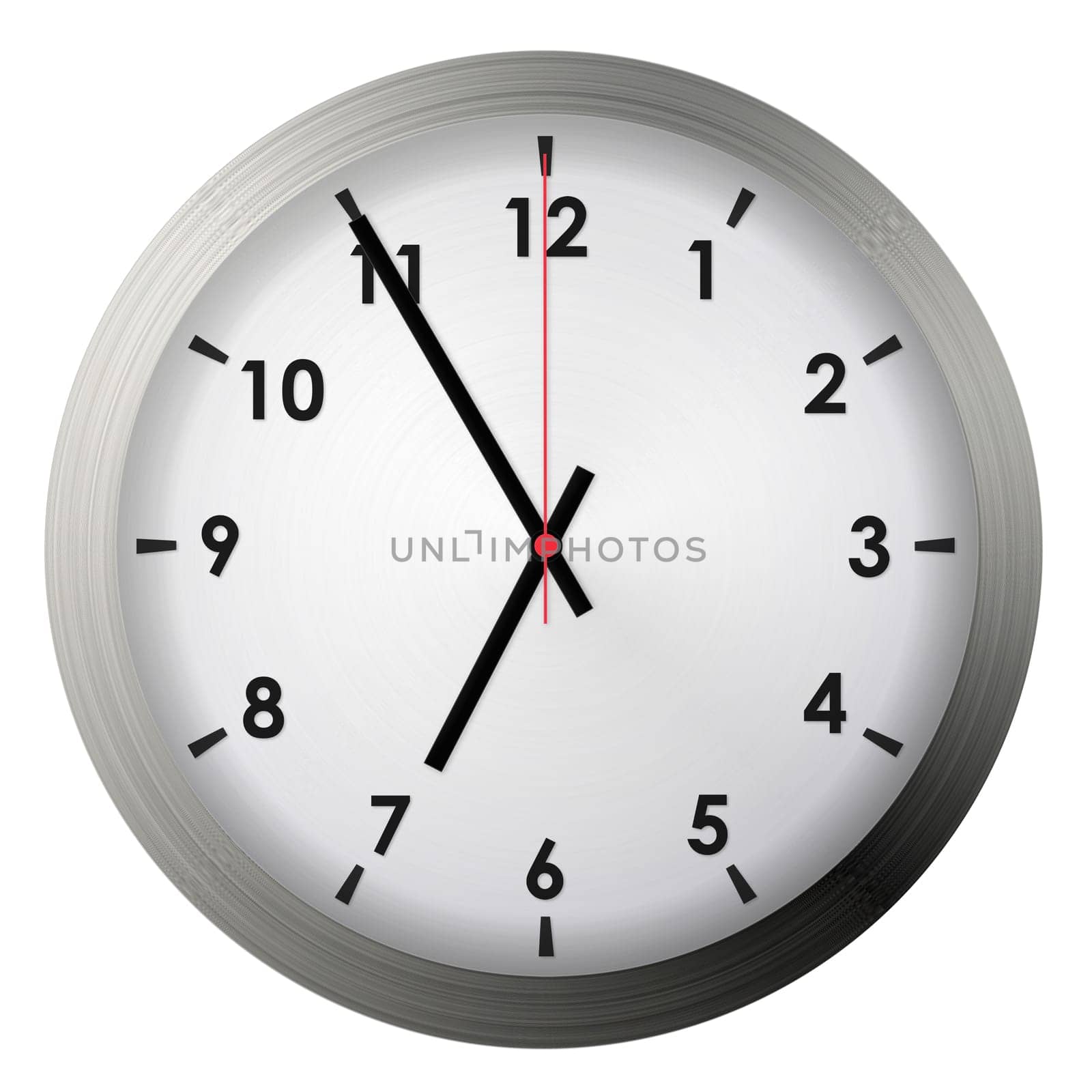 Analog metal wall clock isolated on white background.