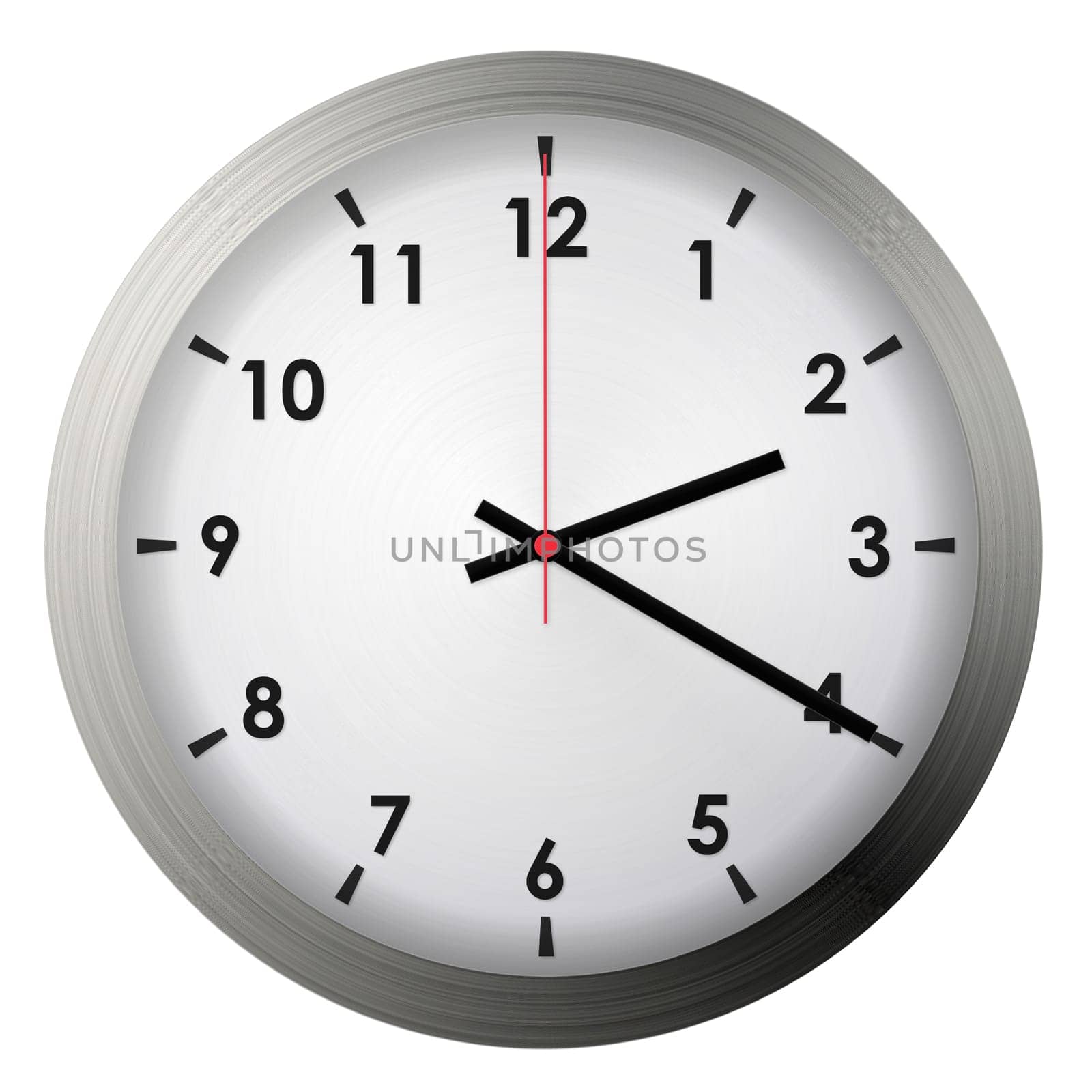 Analog metal wall clock isolated on white background.