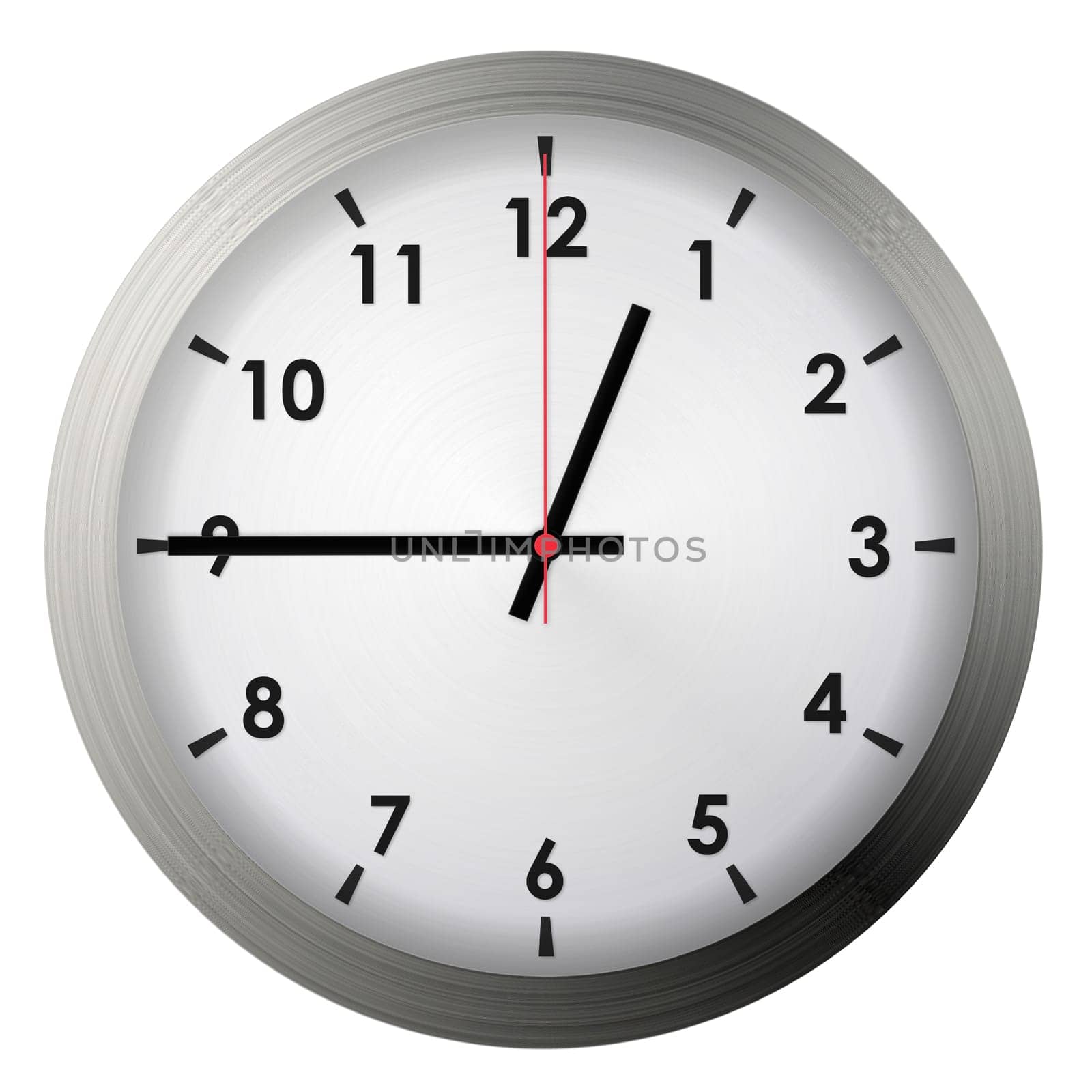 Analog metal wall clock isolated on white background.