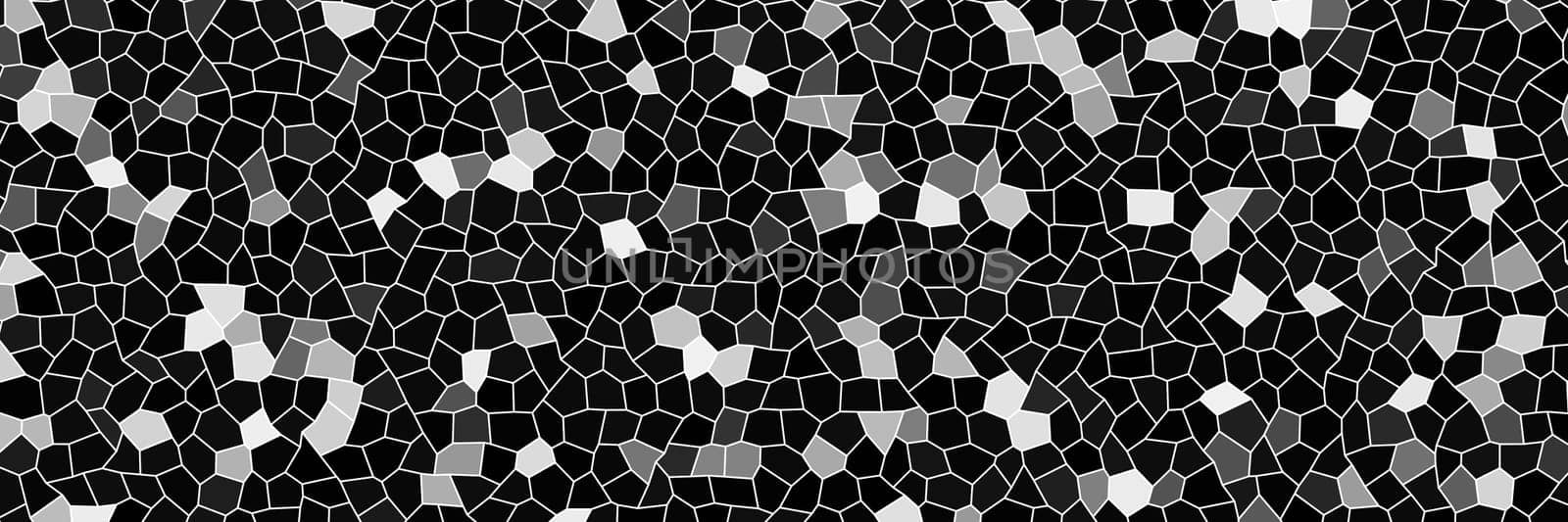 Grayscale random polygon pattern, black and white banner background