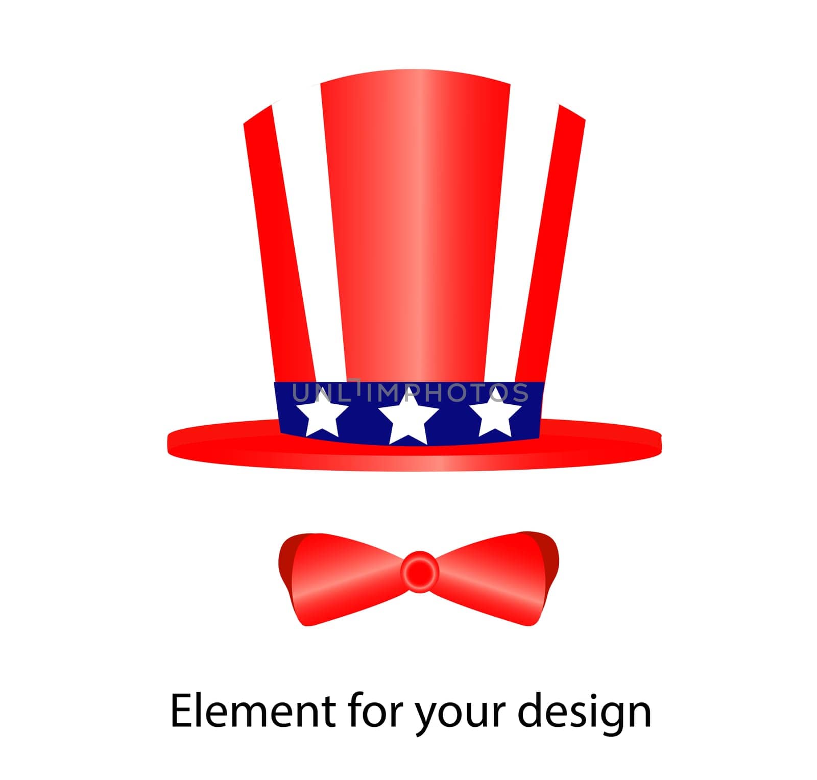 Hat top hat in red-blue colors with stars. The national flag of america. Independence Day of the United States of America. Vector illustration isolated on a white background.