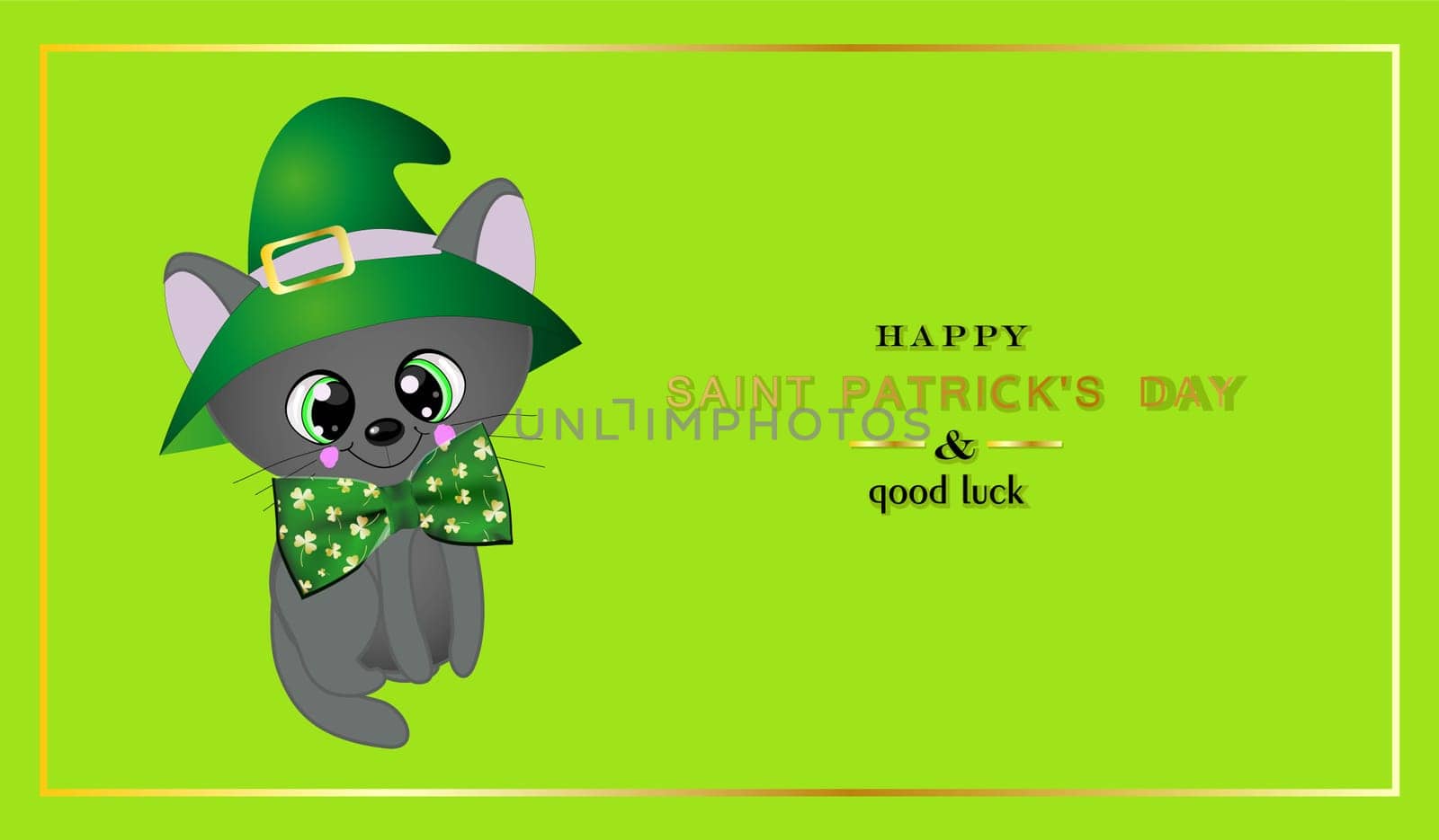 St. Patrick's Day banner. March 17 background design, Cat in a green hat. Horizontal poster, postcard, website headers.