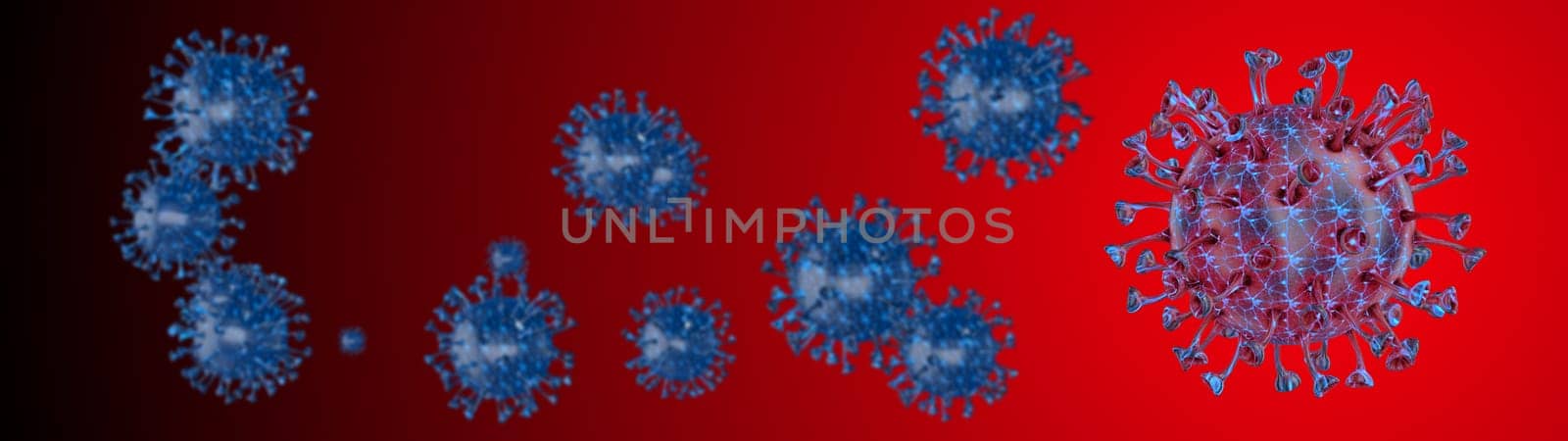 Microscope virus cell. Pandemic bacteria pathogen medical health risk, Corona COVID-19 Alert SOS, immunology, virology, epidemiology concept. 3D illustration