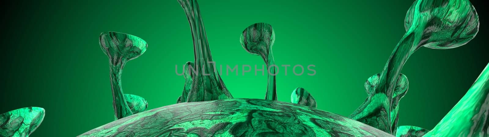Microscope virus cell. Pandemic bacteria pathogen medical health risk, Corona COVID-19 Alert SOS, immunology, virology, epidemiology concept. 3D illustration