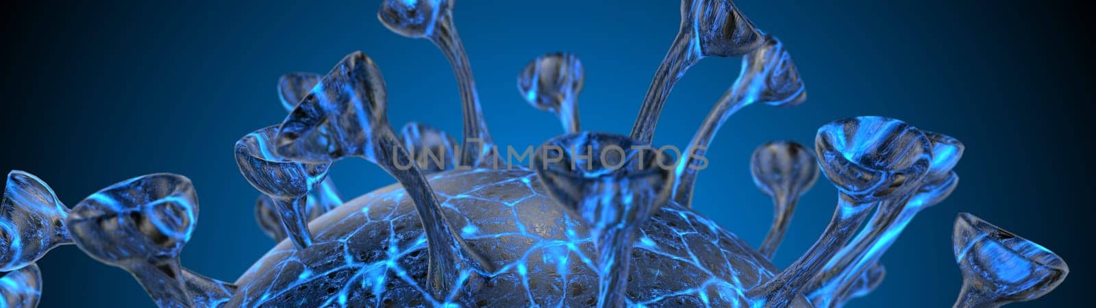 Microscope virus cell. Pandemic bacteria pathogen medical health risk, Corona COVID-19 Alert SOS, immunology, virology, epidemiology concept. 3D illustration