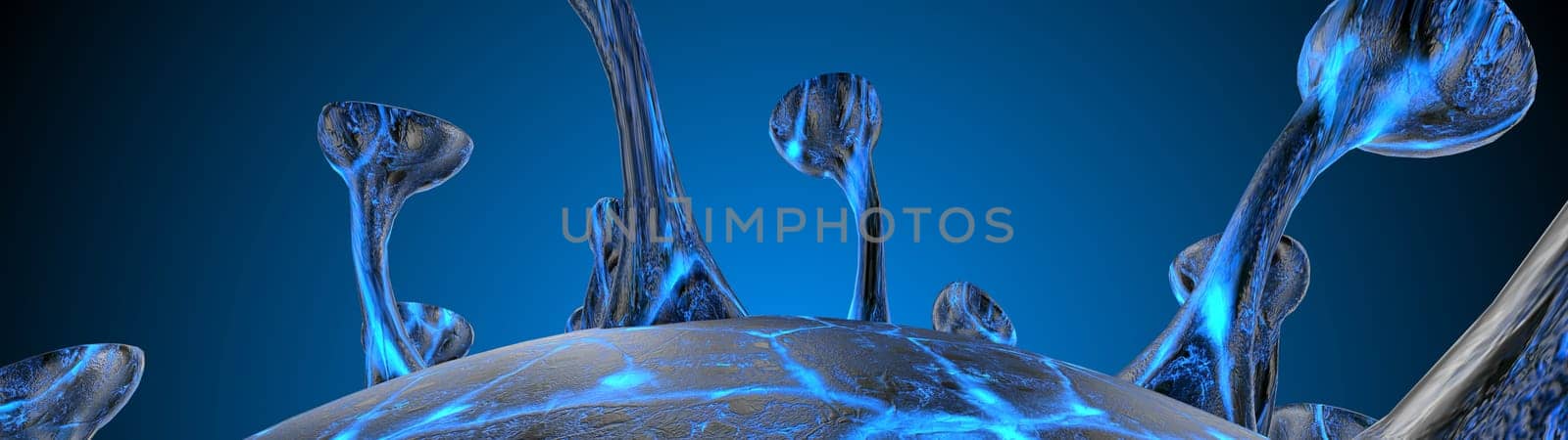 Microscope virus cell. Pandemic bacteria pathogen medical health risk, Corona COVID-19 Alert SOS, immunology, virology, epidemiology concept. 3D illustration