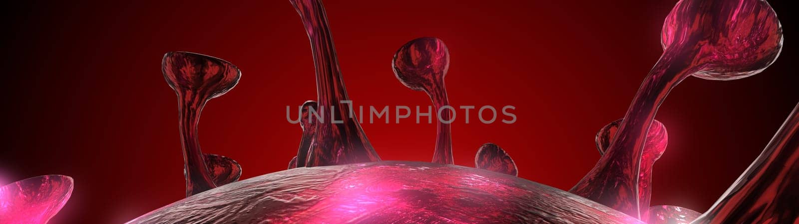 Microscope virus cell. Pandemic bacteria pathogen medical health risk, Corona COVID-19 Alert SOS, immunology, virology, epidemiology concept. 3D illustration