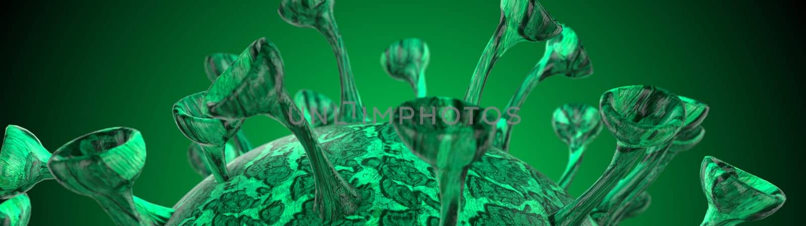 Microscope virus cell. Pandemic bacteria pathogen medical health risk, Corona COVID-19 Alert SOS, immunology, virology, epidemiology concept. 3D illustration