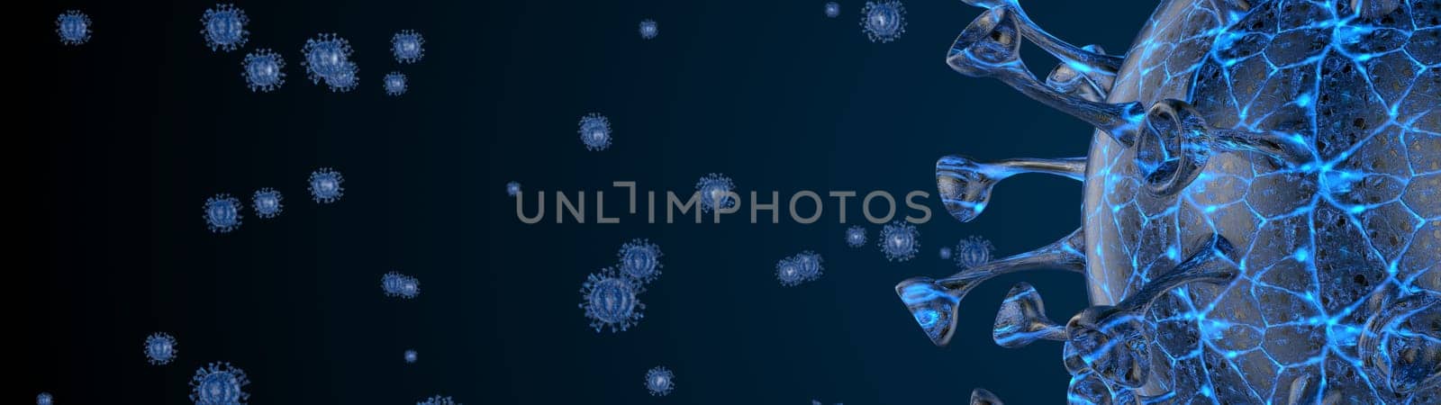 Microscope virus cell. Pandemic bacteria pathogen medical health risk, Corona COVID-19 Alert SOS, immunology, virology, epidemiology concept. 3D illustration