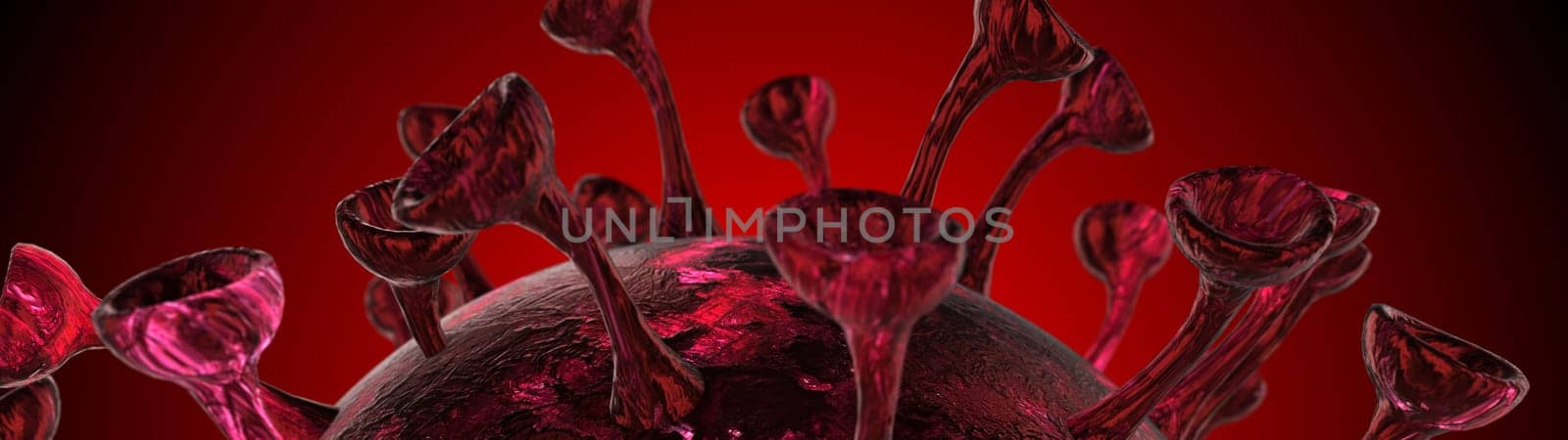 Microscope virus cell. Pandemic bacteria pathogen medical health risk, Corona COVID-19 Alert SOS, immunology, virology, epidemiology concept. 3D illustration
