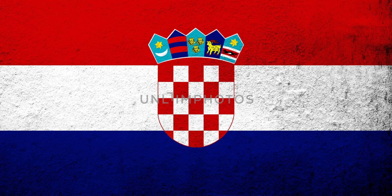 Republic of Croatia National flag Trobojnica with the coat of arms. Grunge background