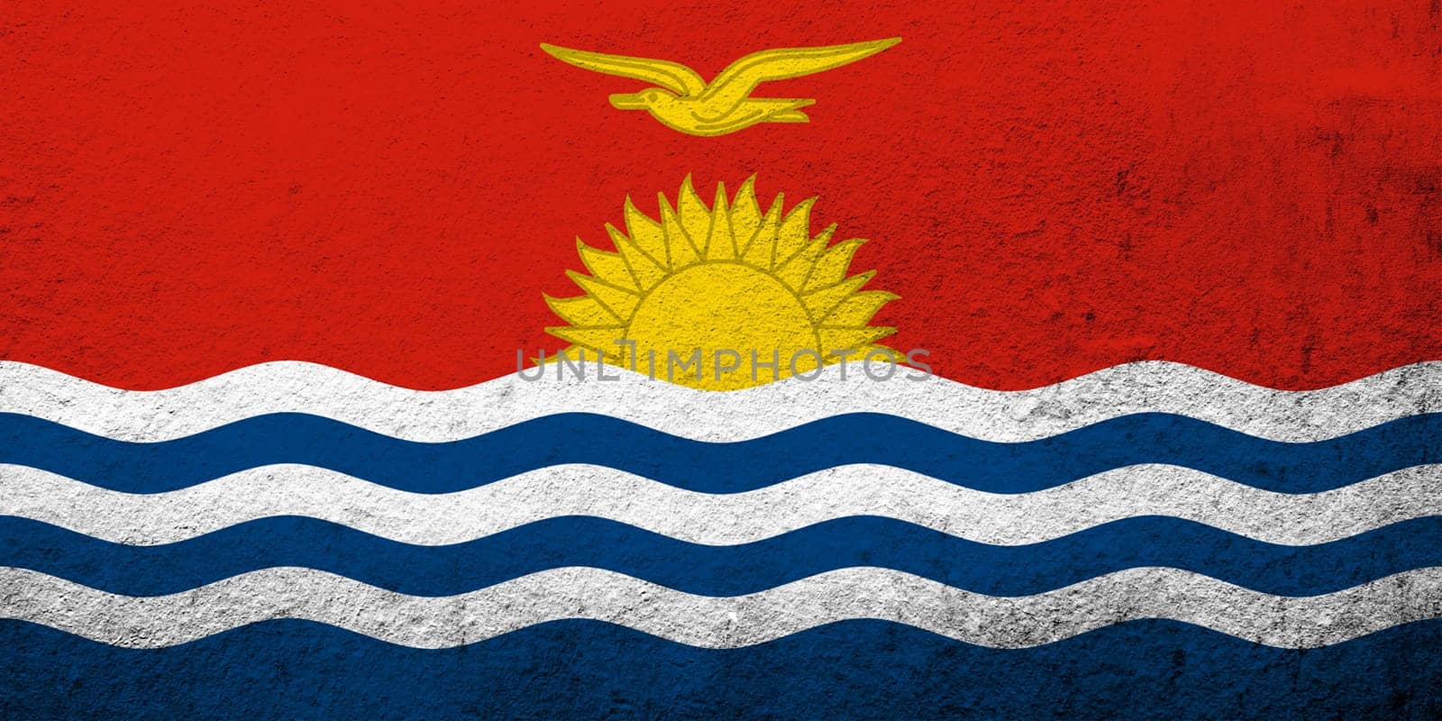 The Republic of Kiribati National flag. Grunge background
