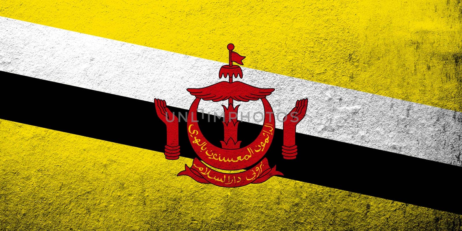 the Nation of Brunei, the Abode of Peace National flag. Grunge Background Grunge Background