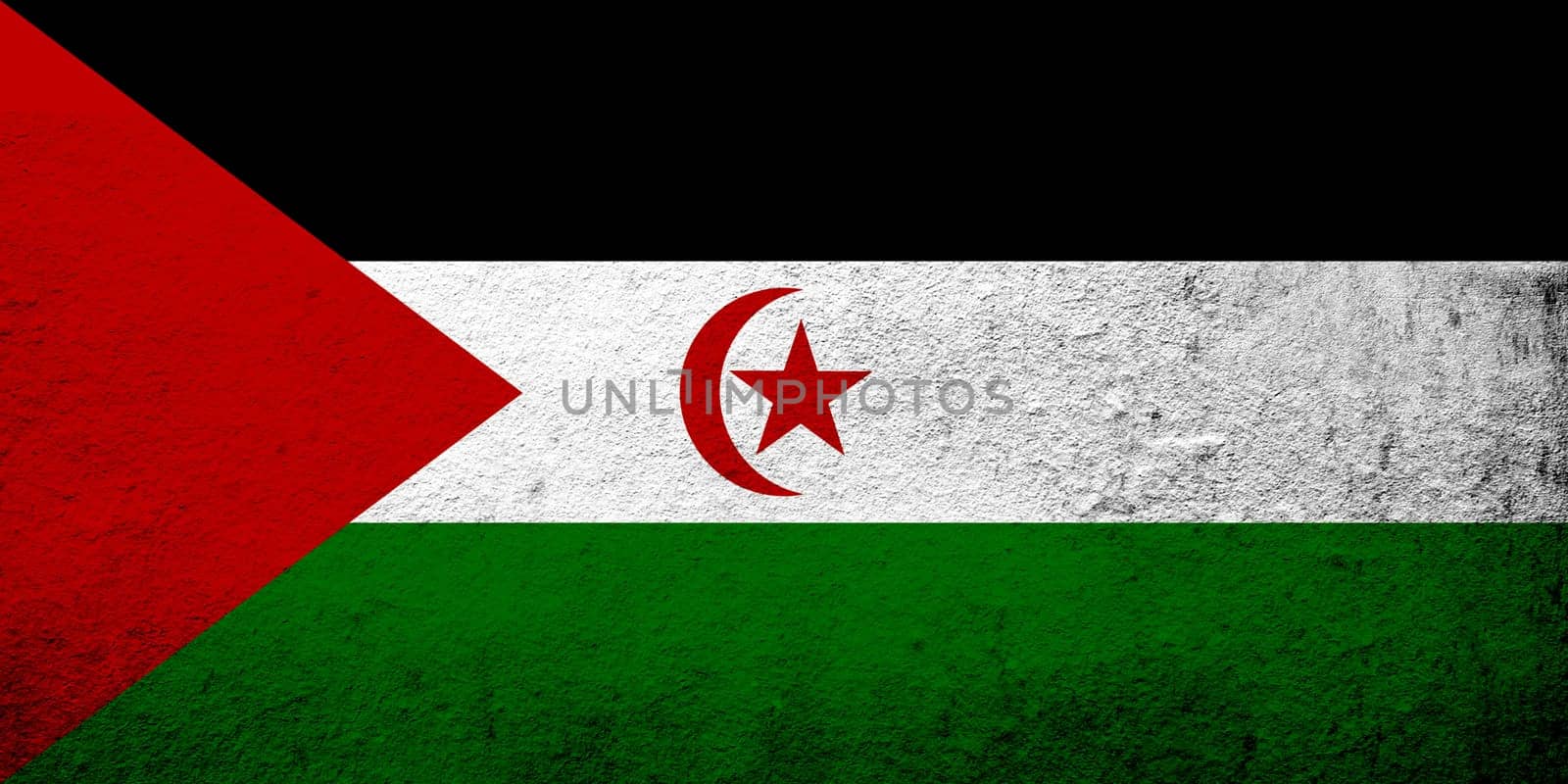 The Sahrawi Arab Democratic Republic (Western Sahara) national flag. Grunge background