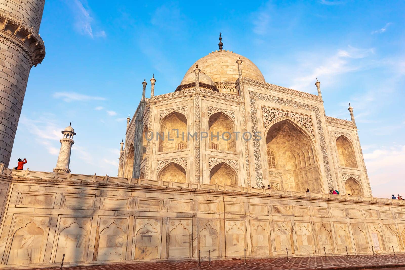 Taj Mahal mausoleum, detailed close view, India.