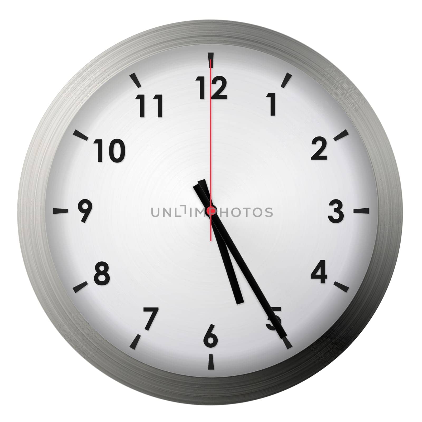 Analog metal wall clock isolated on white background.