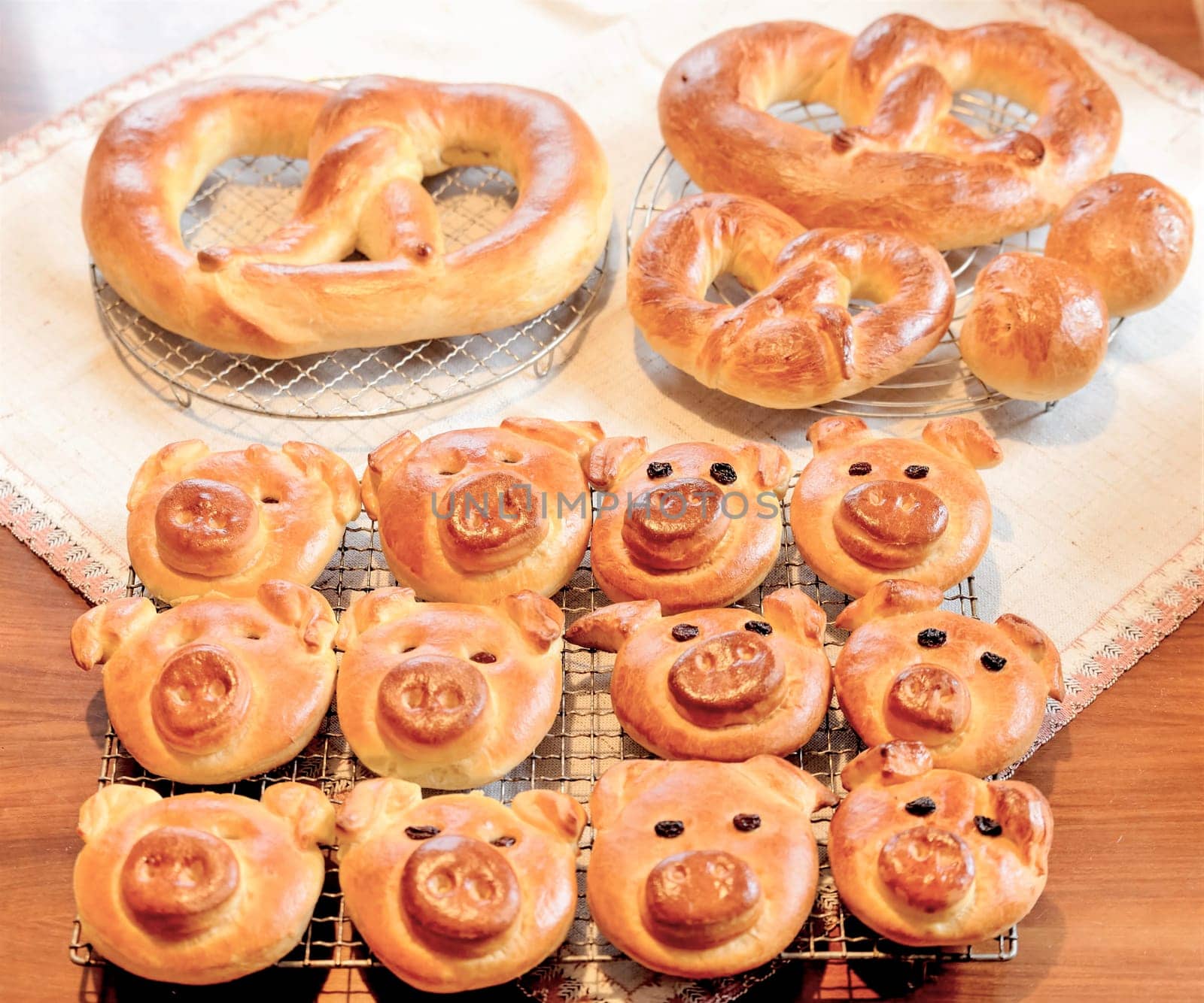 German Pretzels and Christmas cookies in the form of a pig's face as fortune cookies - lard cookies