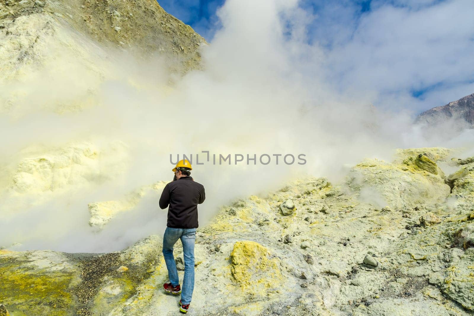 Active Volcano at White Island New Zealand. Volcanic Sulfur Crater Lake