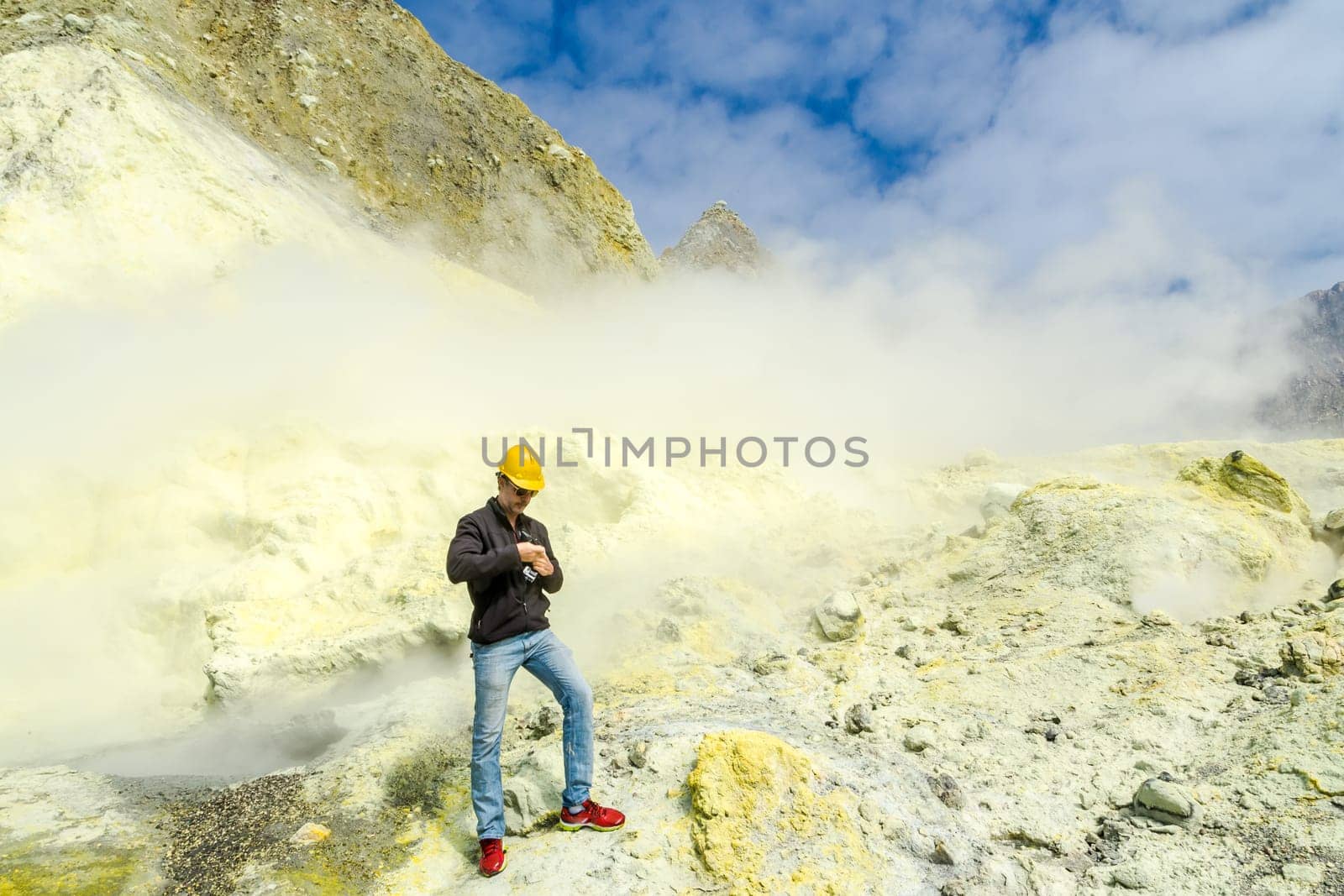 Active Volcano at White Island New Zealand. Volcanic Sulfur Crater Lake