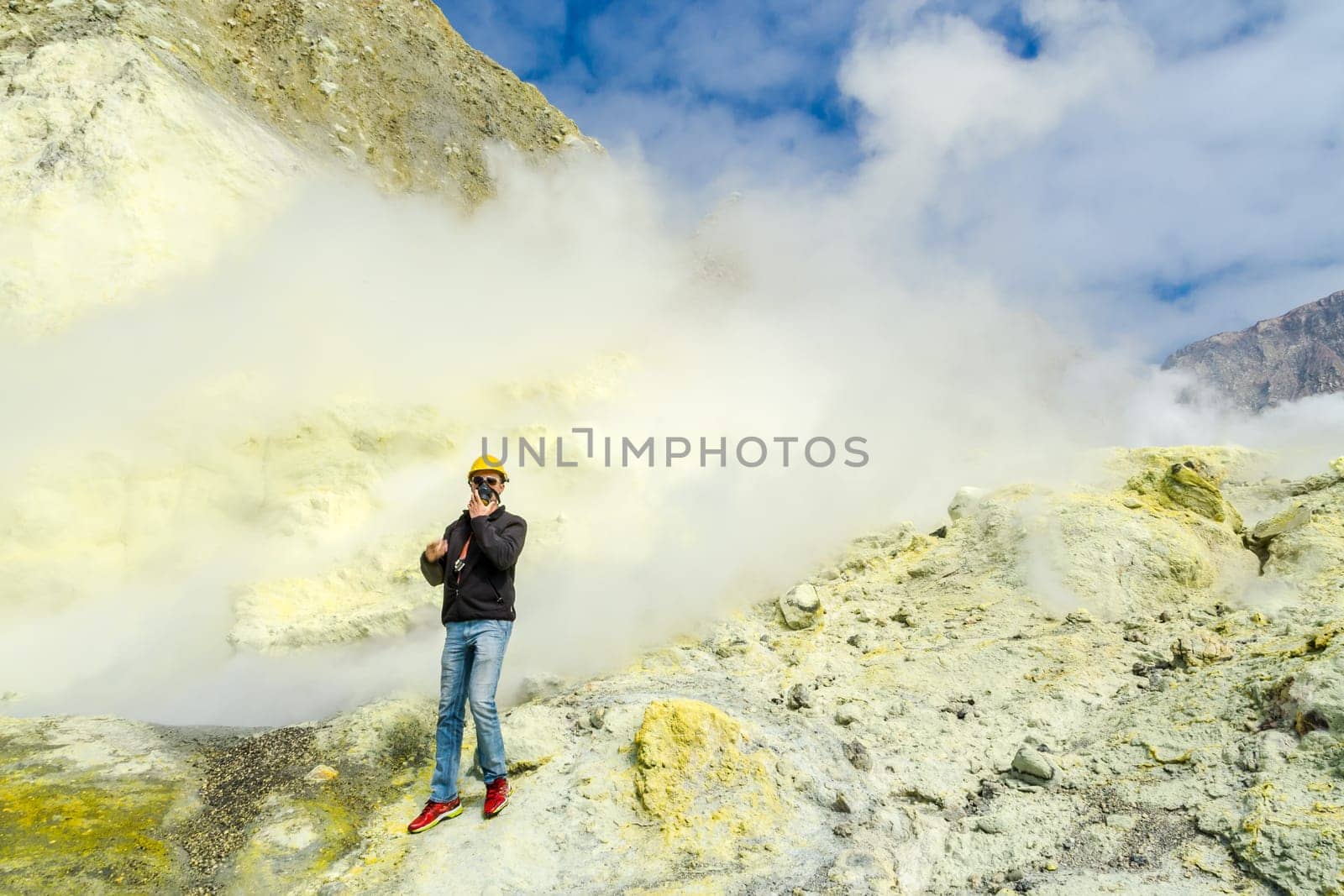 Active Volcano at White Island New Zealand. Volcanic Sulfur Crater Lake