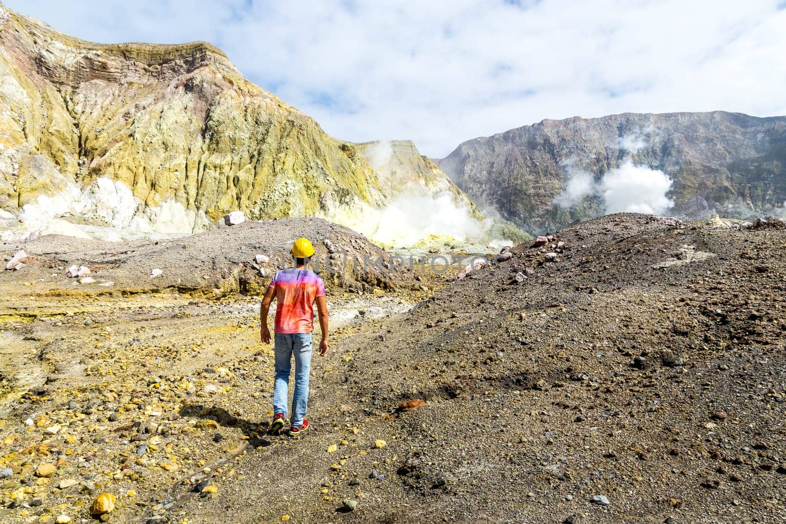 Active Volcano at White Island New Zealand. Volcanic Sulfur Crater Lake