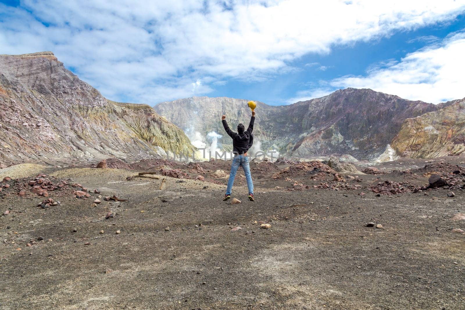 Active Volcano at White Island New Zealand. Volcanic Sulfur Crater Lake