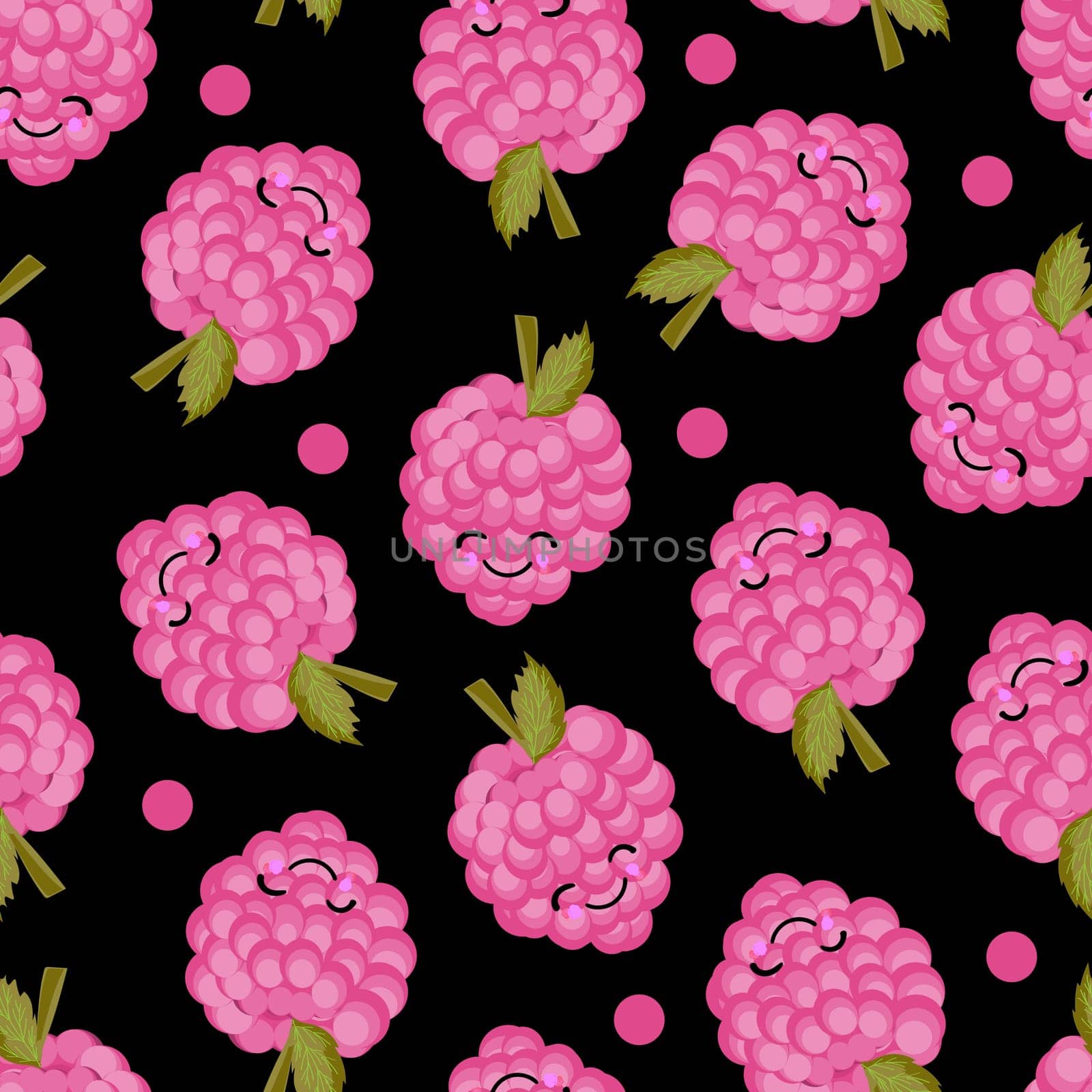 Funny print for children's textiles. pattern Raspberry. Vector illustration. Berry character.