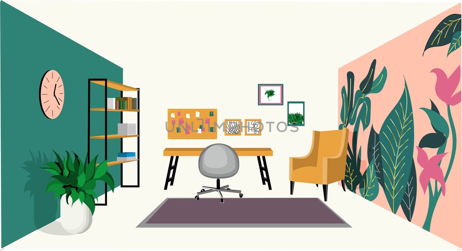 interior room. Vector illustration. Cabinet of the artist. Workshop or studio.