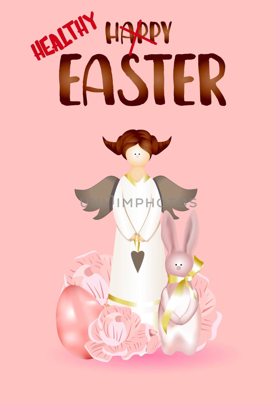 Easter angel. Vector illustration on a pink background.