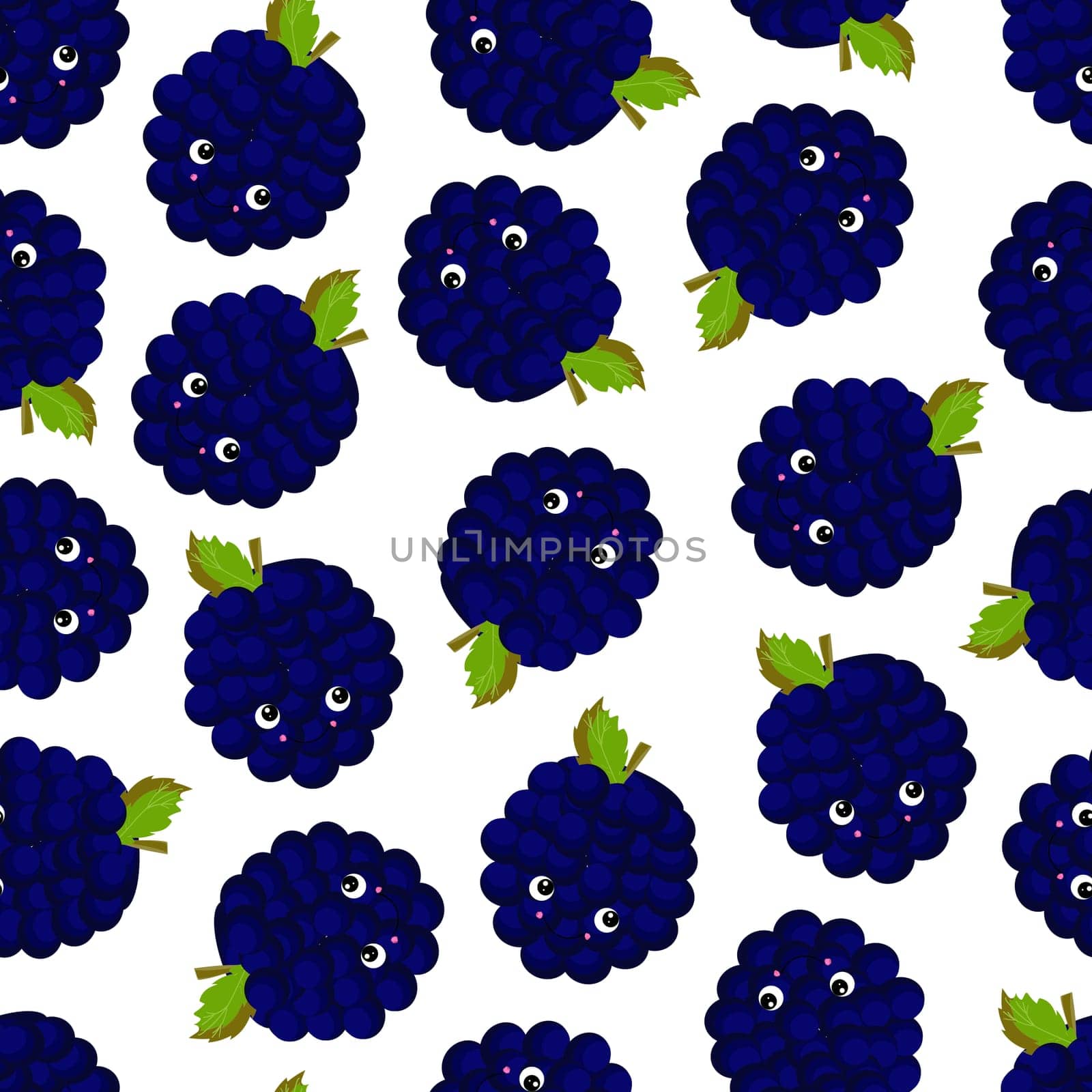 Funny print for baby clothes. Cute pattern with berries. Blueberries or blueberries. Vector illustration. Berry character.