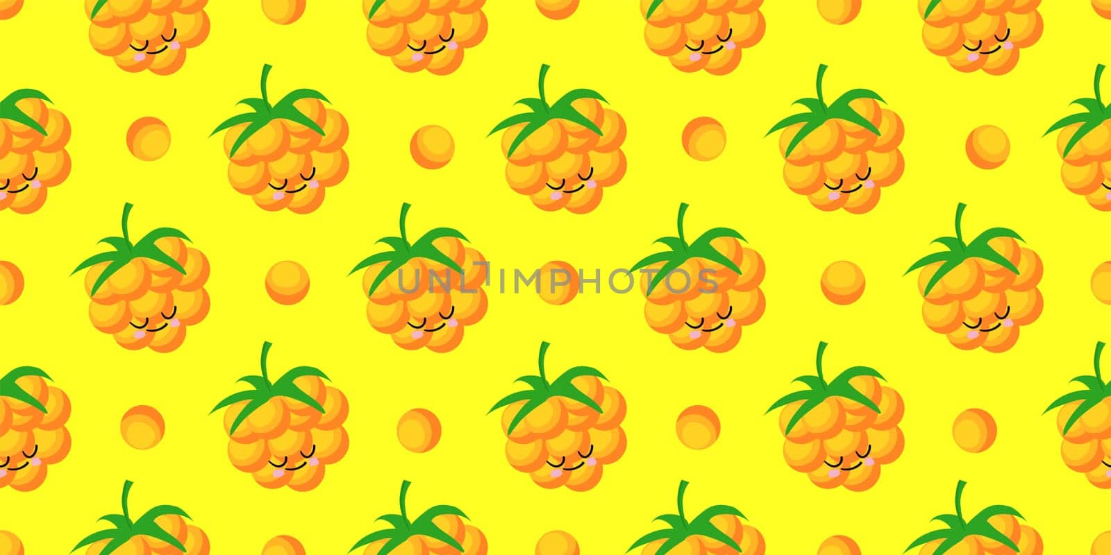 MORTGAGE character. Cute funny yellow berry. Berry seamless vector pattern. Bright colors.