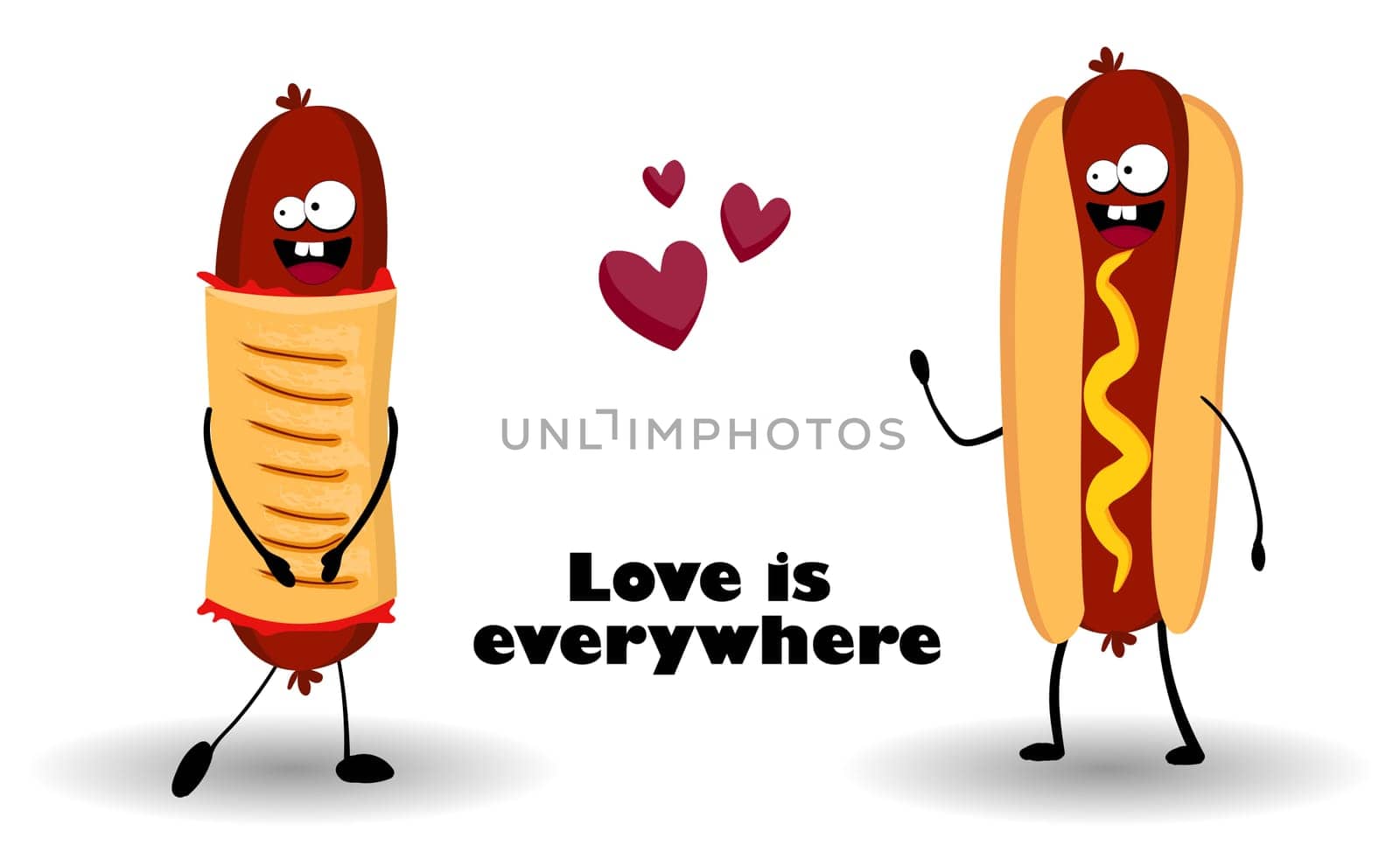 Funny hot dog. Hot dog. Cute fast food vector character set isolated on white.