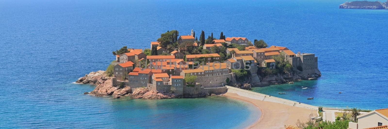 Panorama of Sveti Stefan islet  in Adriatic sea