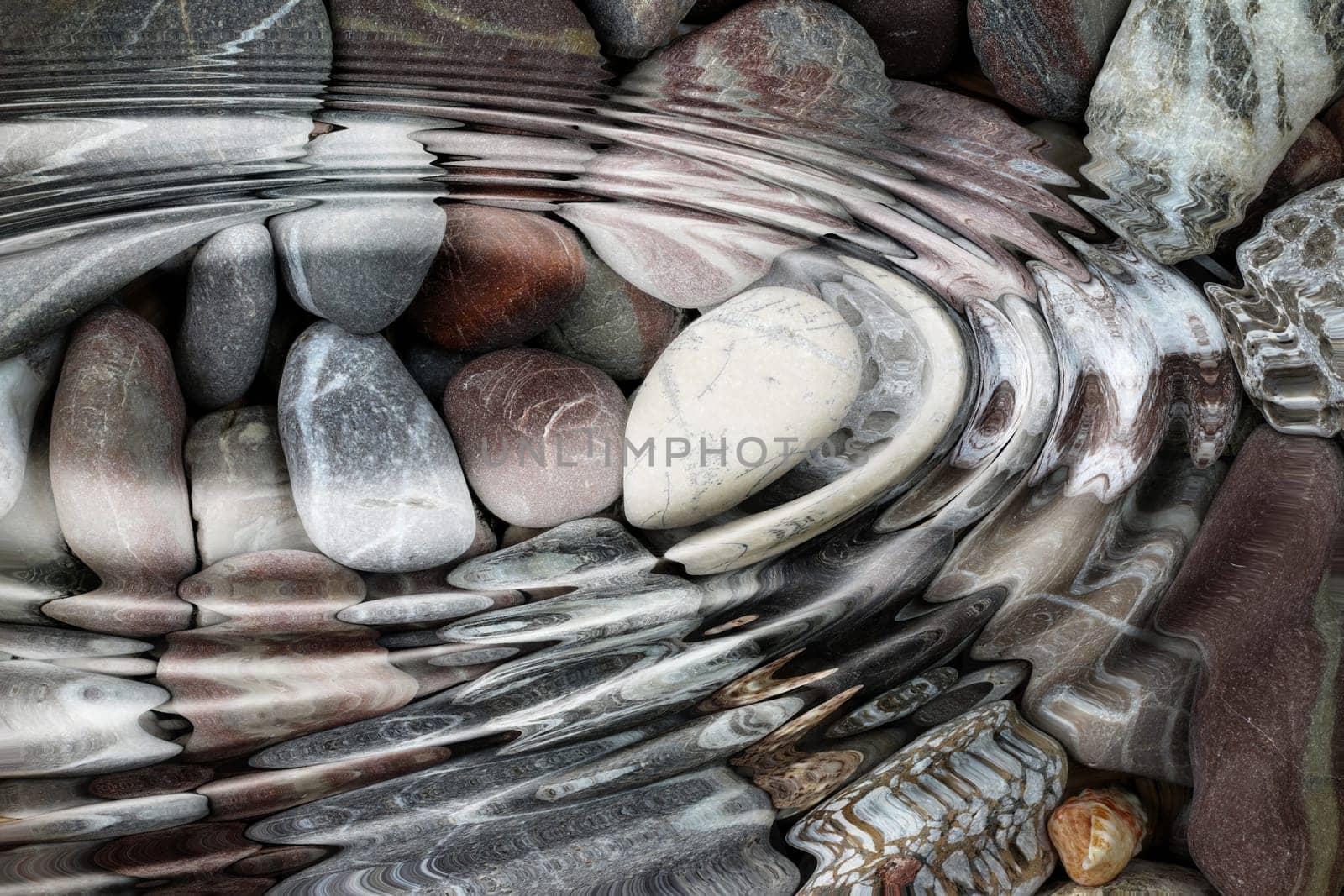 Abstract image of the water ripples over the stone pebbles - digitally altered