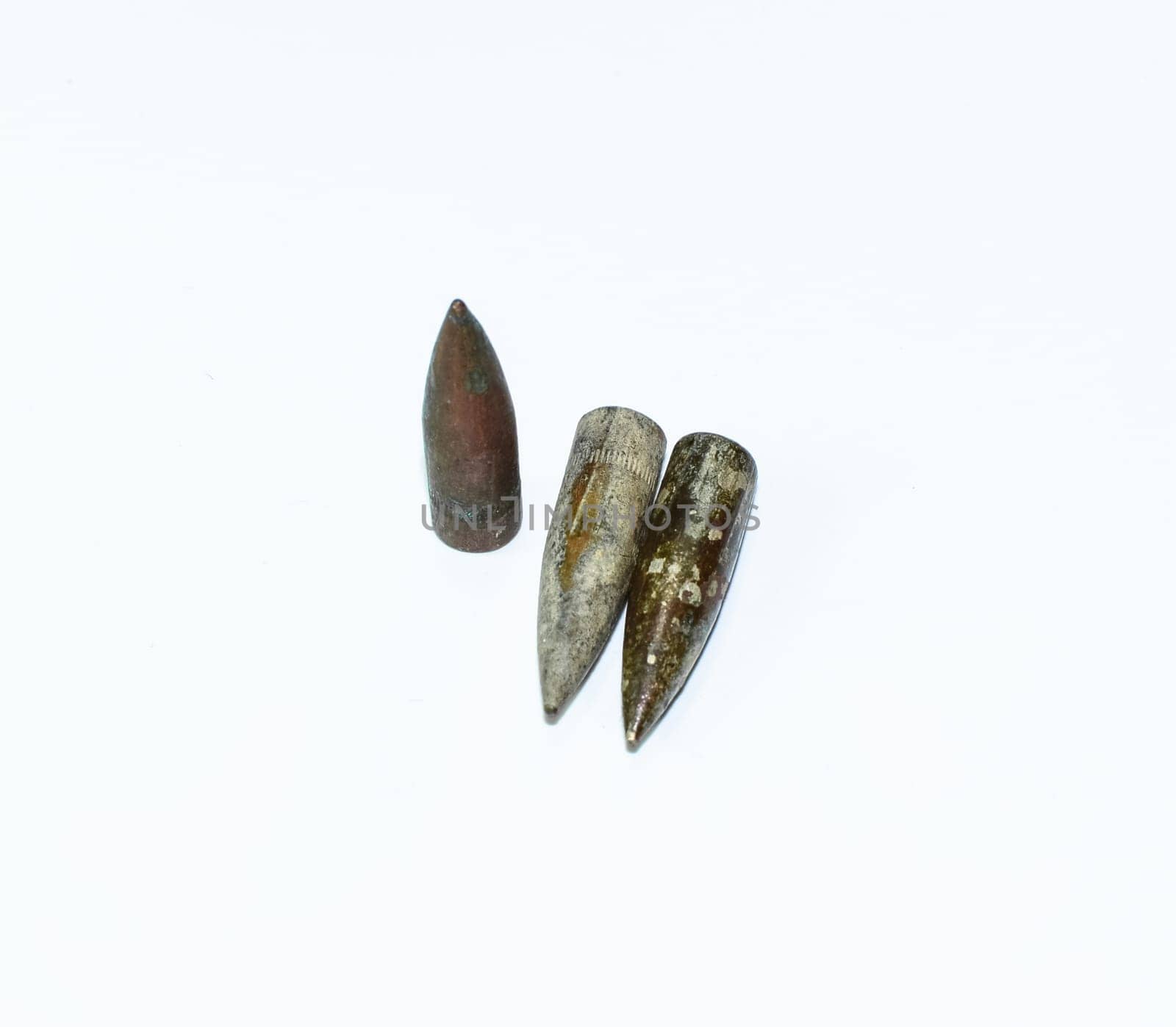 Old rusty bullets from a Kalashnikov assault rifle.