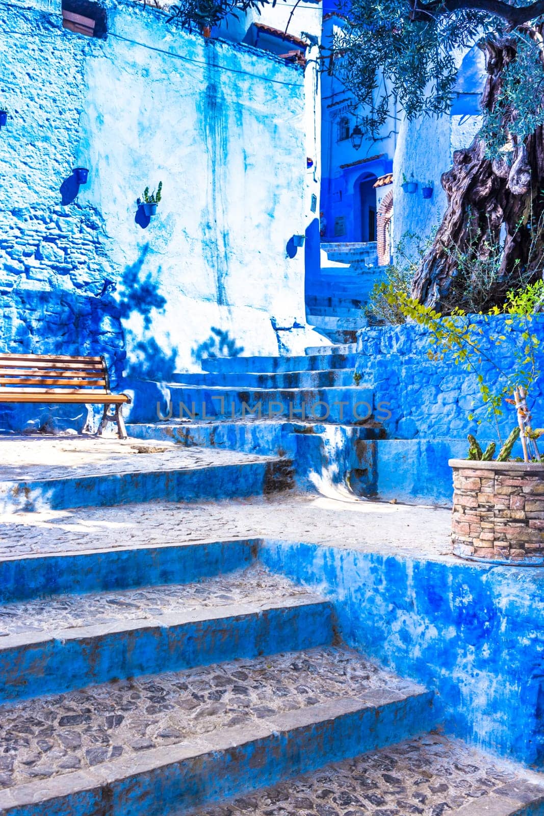 Chefchaouen blue town street in Morocco
