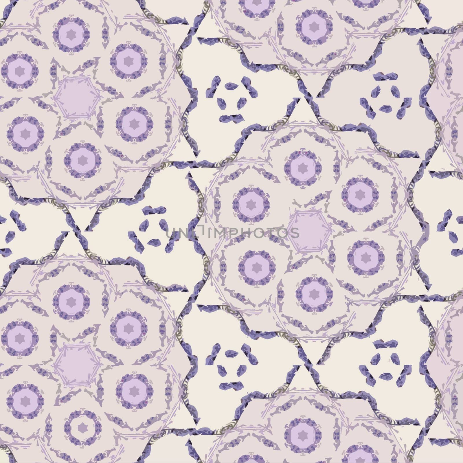 Continuous floral lace pattern. Vintage textile background in violet and white